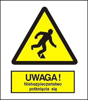 Znak uwaga niebezpieczeństwo potknięcia się na płycie PCV (313)