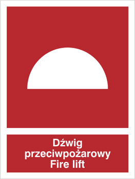 Znak dźwig przeciwpożarowy fire lift na Płycie Świecącej (225-01)