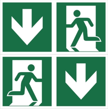 Znak podwieszany wyjście ewakuacyjne ze strzałką DD+DD na Płycie Świecącej