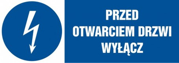 Znak Przed otwarciem drzwi wyłącz na płycie PCV (HF019)