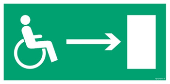 Znak kierunek do wyjścia drogi ewakuacyjnej w prawo dla niepełnosprawnych (AC009) Signproject