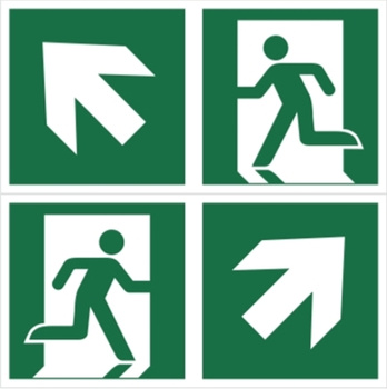 Znak podwieszany łączony wyjście ewakuacyjne ze strzałką LG+PG na Płycie Świecącej