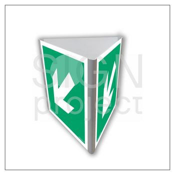 Znak AE806 Kierunek drogi ewakuacyjnej skos świecący (3D dościenny)