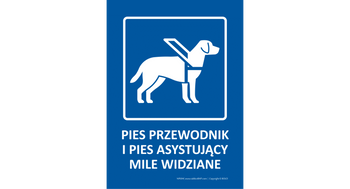 Znak Pies przewodnik i pies asystujący mile widziany NP004
