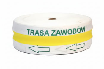 Taśma ostrzegawcza parciana poliestrowa biało-żółta teren zawodów 80mm/100m