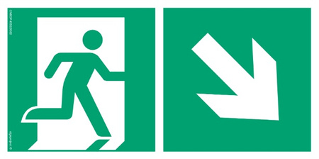 Znak kierunek do wyjścia ewakuacyjnego - w dół w prawo (AE098) Signproject