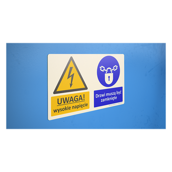 Oznaczenie Uwaga! Wysokie napięcie - Drzwi muszą być zamknięte (Z012)