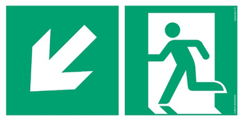 Znak kierunek do wyjścia ewakuacyjnego - w dół w lewo (AE093) Signproject