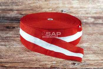 Taśma ostrzegawcza parciana poliestrowa biało czerwona 80mm/100m