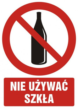 Znak zakaz używania szkła na płycie PCV (GC052)