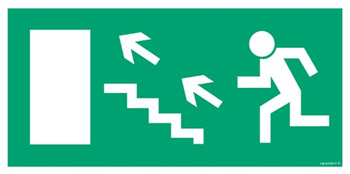 Znak kierunek do wyjścia drogi ewakuacyjnej schodami w górę w lewo (AC019) Signproject