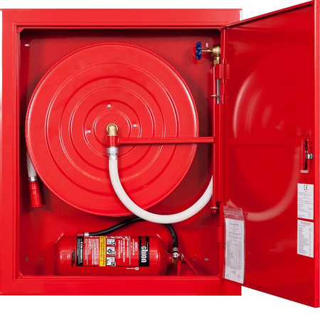 Hydrant wewnętrzny 25 z wężem półsztywnym 30m FIT z miejscem na gaśnice pod zwijadłem - WNĘKOWY gł. 160mm SUPRON