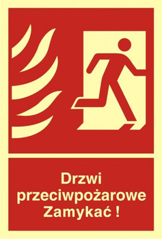 Znak drzwi przeciwpożarowe. Zamykać! Kierunek drogi ewakuacyjnej w prawo na Folii Samoprzylepnej (BB014)