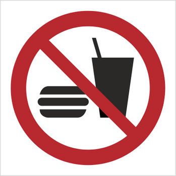 Znak Zakaz spożywania posiłków na płycie PCV (P22) (ISO 7010)