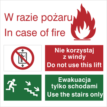 Znak zakaz korzystania z windy w razie pożaru (154)
