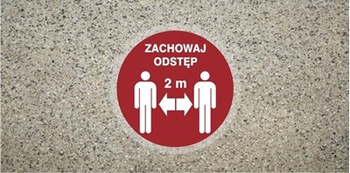 Znak antypoślizgowy zachowaj odległość 2m na Folii Samoprzylepnej
