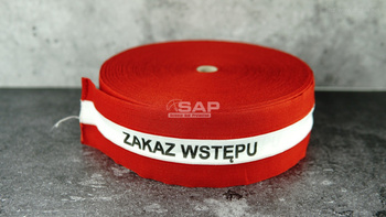 Taśma ostrzegawcza parciana poliestrowa biało-czerwona zakaz wstępu 80mm/100m