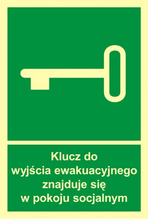 Znak klucz do wyjścia ewakuacyjnego znajduję się w pokoju socjalnym (AC031)