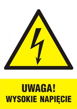Znak Uwaga! Wysokie napięcie na płycie PCV (HA016)