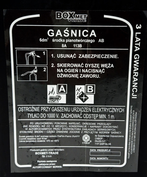 Etykieta serwisowa do gaśnicy pianowej GWP 6x AB - BOXMET przeźroczysta
