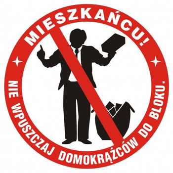 Znak Mieszkańcu! Nie wpuszczaj domokrążców do bloku (PA022)