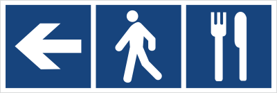 Znak restauracja (kierunek w lewo) na płycie PCV (865-09)