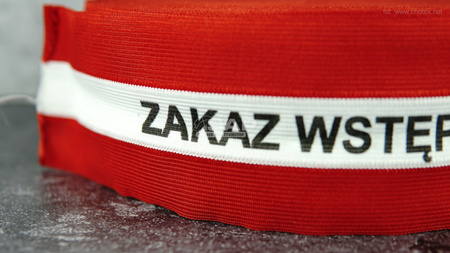 Taśma ostrzegawcza parciana poliestrowa biało-czerwona zakaz wstępu 80mm/100m