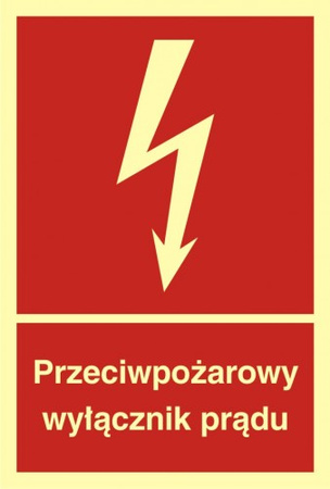 Znak przeciwpożarowy wyłącznik prądu na Płycie Świecącej (BB012)