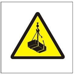 Znak ostrzeżenie przed wiszącymi przedmiotami ( wiszącym ciężarem) na Folii Samoprzylepnej (305)