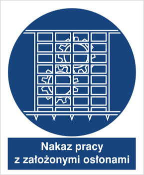 Znak nakaz pracy z założonymi osłonami na płycie PCV (414-01)