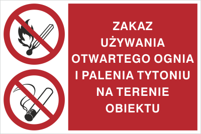 Znak zakaz używania otwartego ognia i palenia tytoniu na terenie obiektu na płycie PCV (209-09)