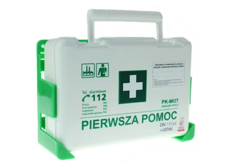 Apteczka pierwszej pomocy BD NEW DIN 13164 + ustnik z wieszakiem biała