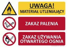 Znak Uwaga! Materiał utleniający Zakaz palenia i używania otwartego ognia (T016)
