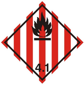 Nalepka materiały stałe zapalne, materiały samo reaktywne i materiały wybuchowe stałe odczulone