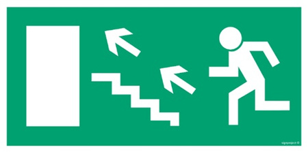 Znak kierunek do wyjścia drogi ewakuacyjnej schodami w górę w lewo (AC019) Signproject