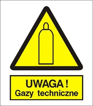 Znak uwaga gazy techniczne na płycie PCV (321)