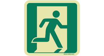 Znak E002-BUS Wyjście ewakuacyjne prawe