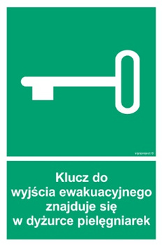Znak klucz do wyjścia ewakuacyjnego znajduję się w dyżurce pielęgniarek (AC066) Signproject