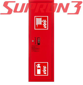 Hydrant wewnętrzny 25 z wężem półsztywnym 30m wykonanie boczne z miejscem na gaśnice  - ZAWIESZANY SUPRON