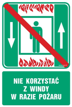 Znak zakaz korzystania z dźwigu osobowego w razie pożaru (AC028) Signproject