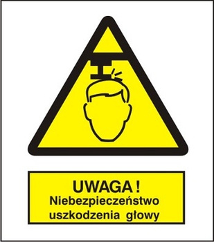 Znak uwaga niebezpieczeństwo uszkodzenia głowy na płycie PCV (311)