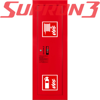 Hydrant wewnętrzny 25 z wężem półsztywnym 20m wykonanie boczne z miejscem na gaśnice  - WNĘKOWY SUPRON