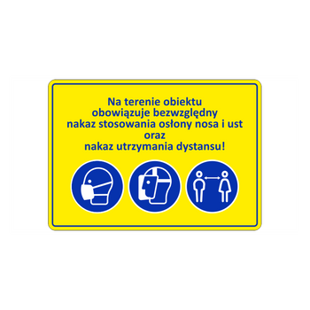 Oznaczenie nakaz stosowania osłony twarzy i dystansu społecznego