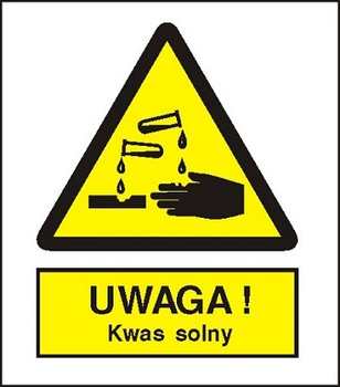 Znak uwaga kwas solny na płycie PCV (303-06)