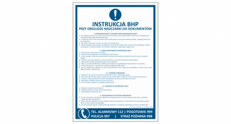 Instrukcja BHP przy obsłudze niszczarki do dokumentów (IN012)