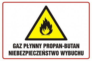 Znak Gaz płynny propan-butan niebezpieczeństwo wybuchu na płycie PCV (NC007)