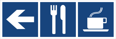 Znak restauracja kawiarnia (kierunek w lewo) na płycie PCV (865-29)
