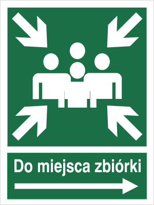 Znak do miejsca zbiórki ewakuacji w prawo na płycie PCV (120-11) Techem