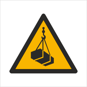 Znak ostrzeżenie przed wiszącymi przedmiotami (wiszącym ciężarem) (W15) (ISO 7010)