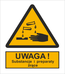 Znak uwaga substancje i preparaty żrące (303-05)